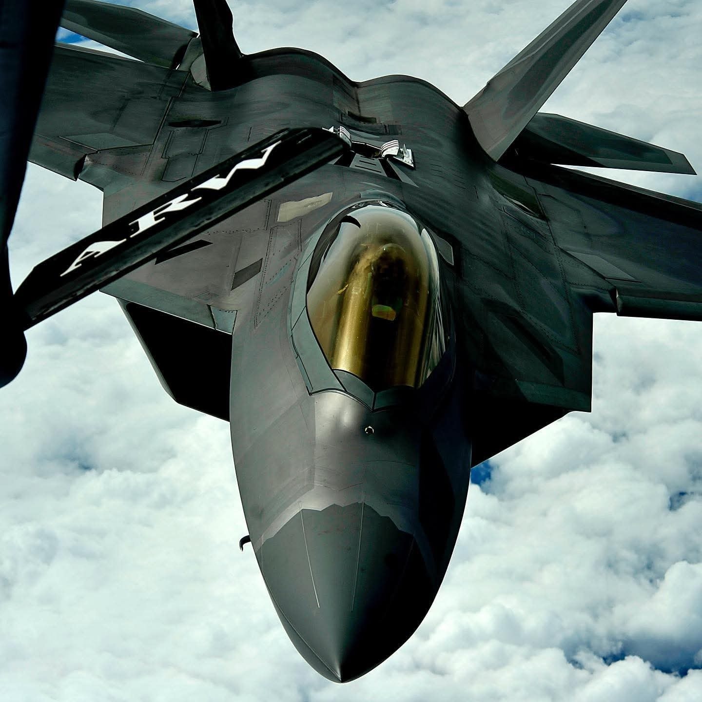 F-22 with drop tanks in transit to Kadena Air Base, Japan, from