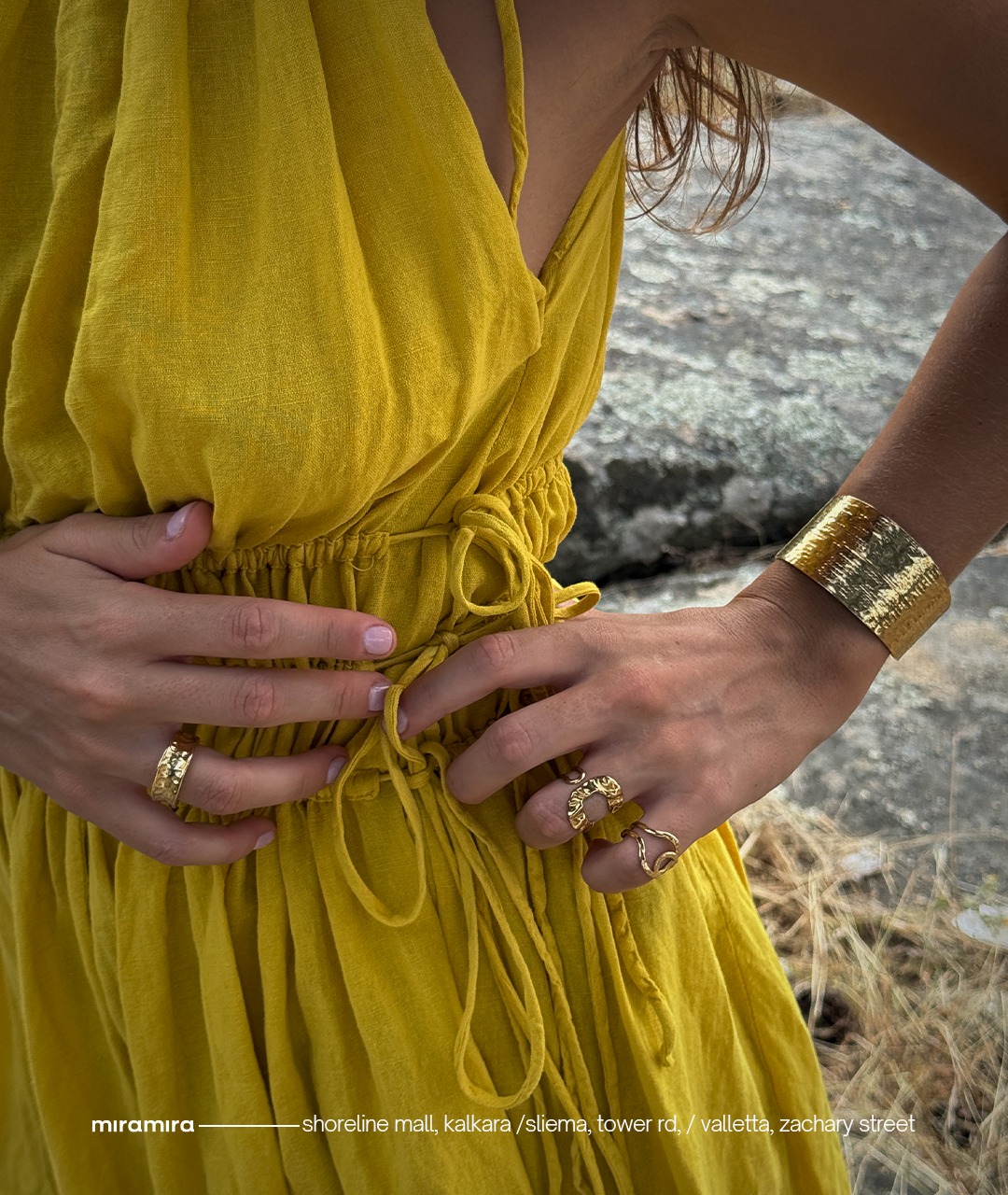 gold jewelry with yellow dress Golden hour inspired 14k plated in Malta _tab1_about-ramy-brook