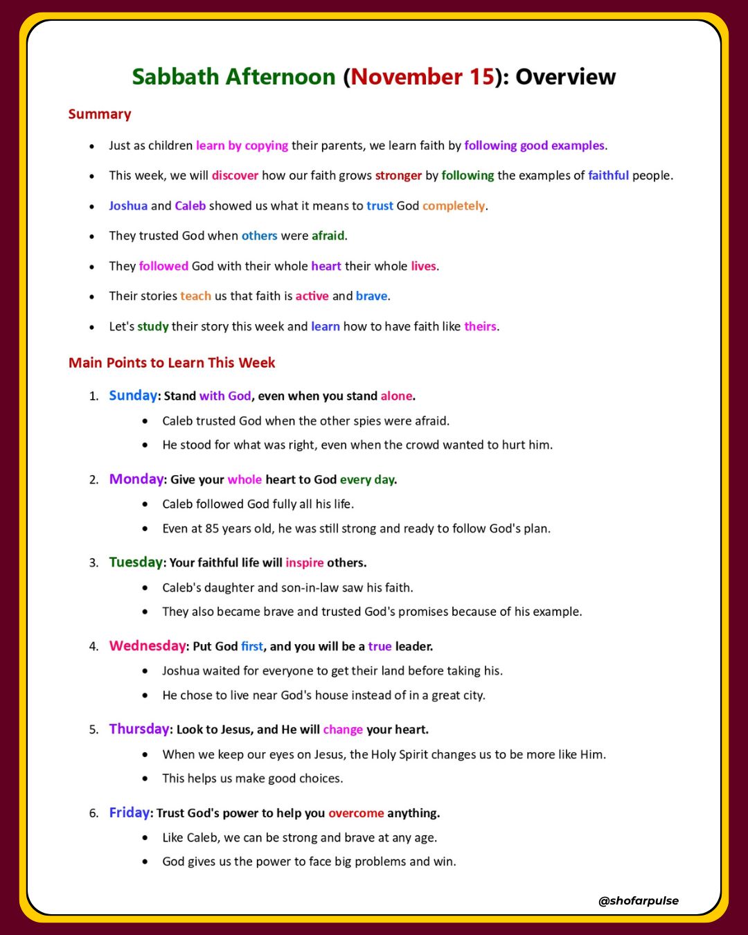 SDA ADULT LESSON STUDY | 📖 Sabbath Afternoon (November 15): Overview ...