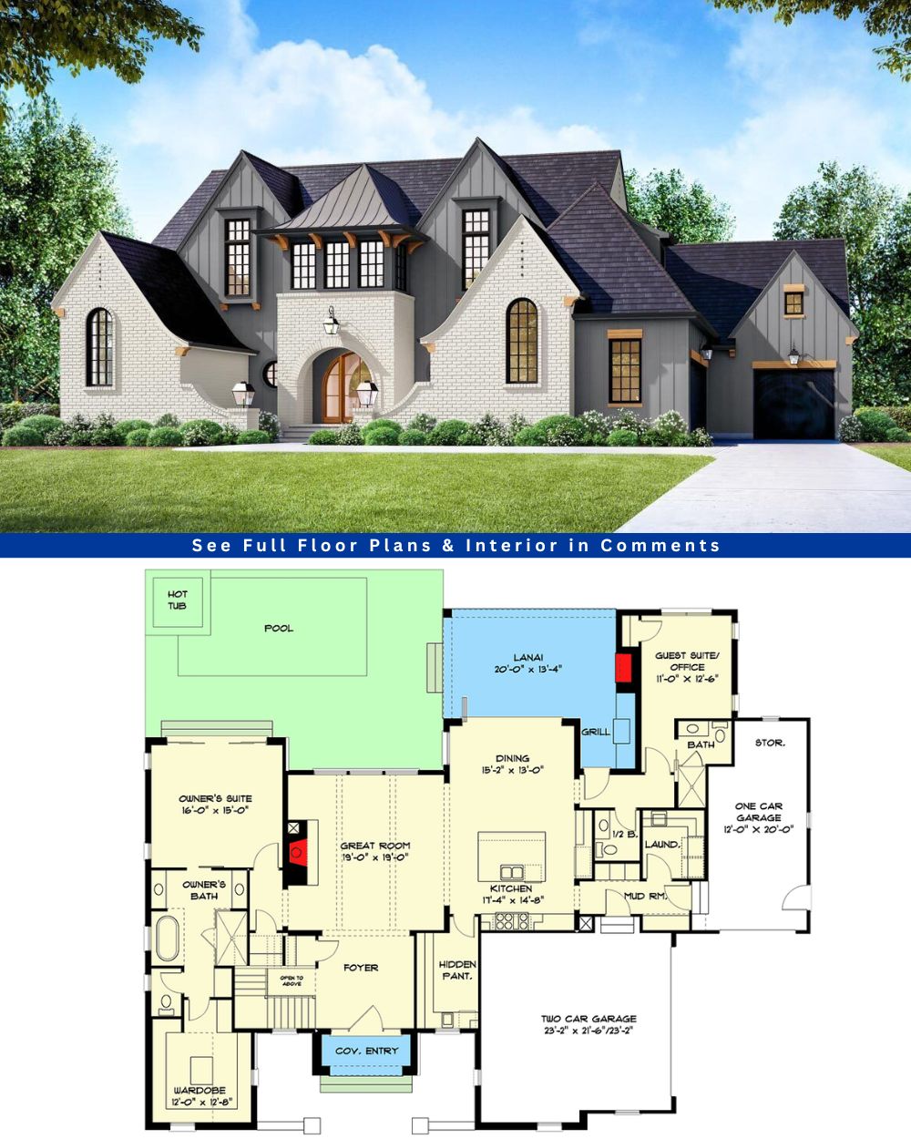 Cozy - Take a look at this beautiful Transitional Tudor Home Plan with ...