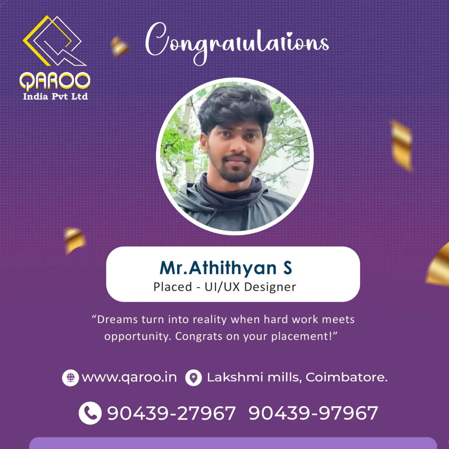 Qaroo - Congratulations Mr.Athithyan for being placed as a UI/UX ...