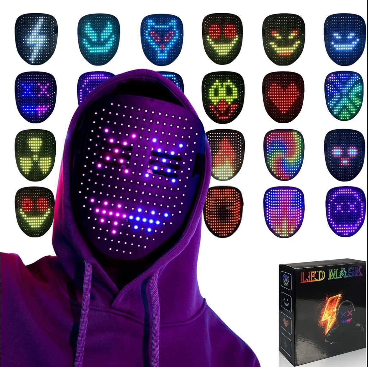 Masque LED Avec Détection Gestuelle - 70 Motifs Animés | Enfant Adulte Halloween Noël Cosplay