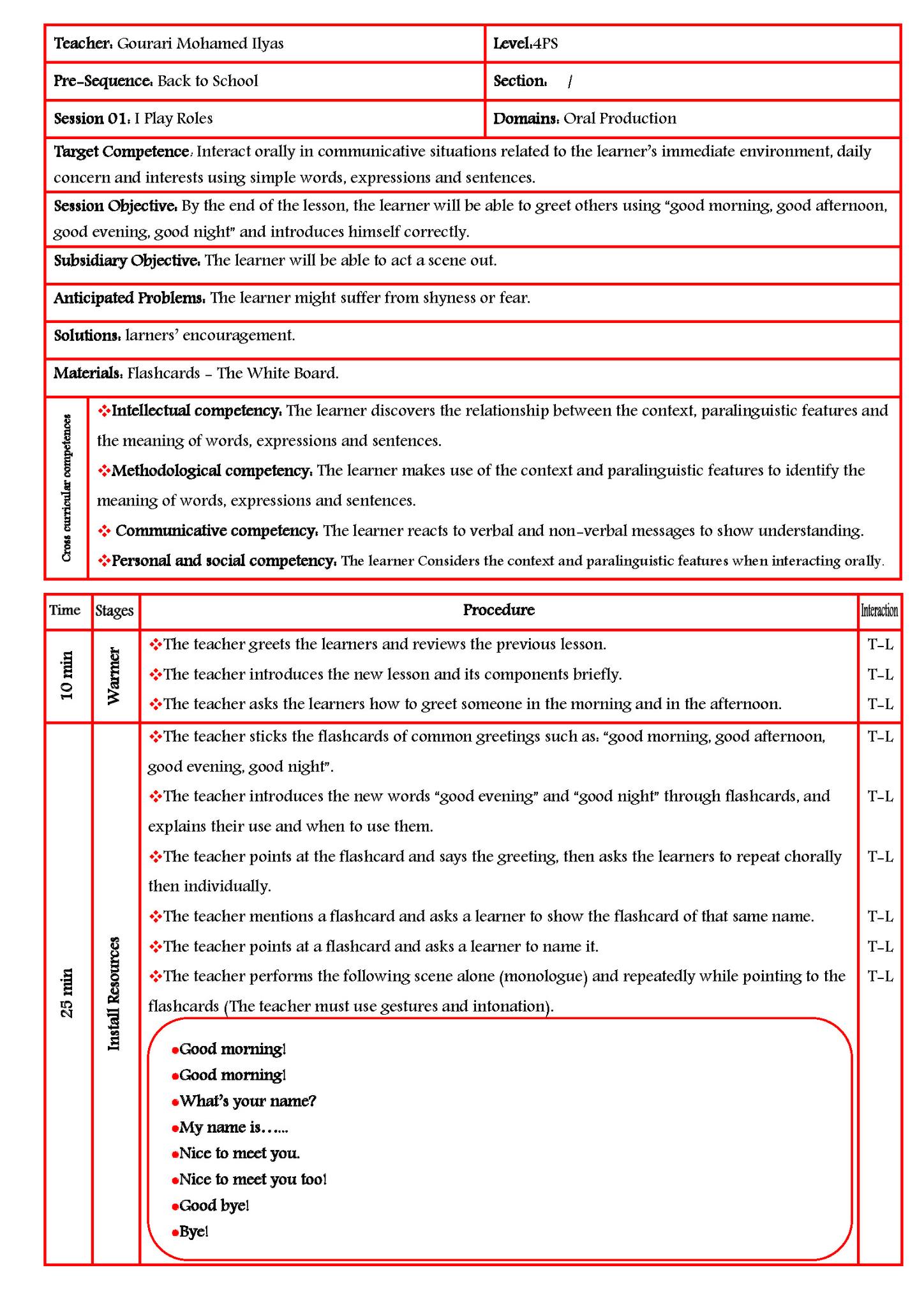 4PS Pre-Sequence Lesson Plans... - Gourari Mohamed Ilyas | Facebook