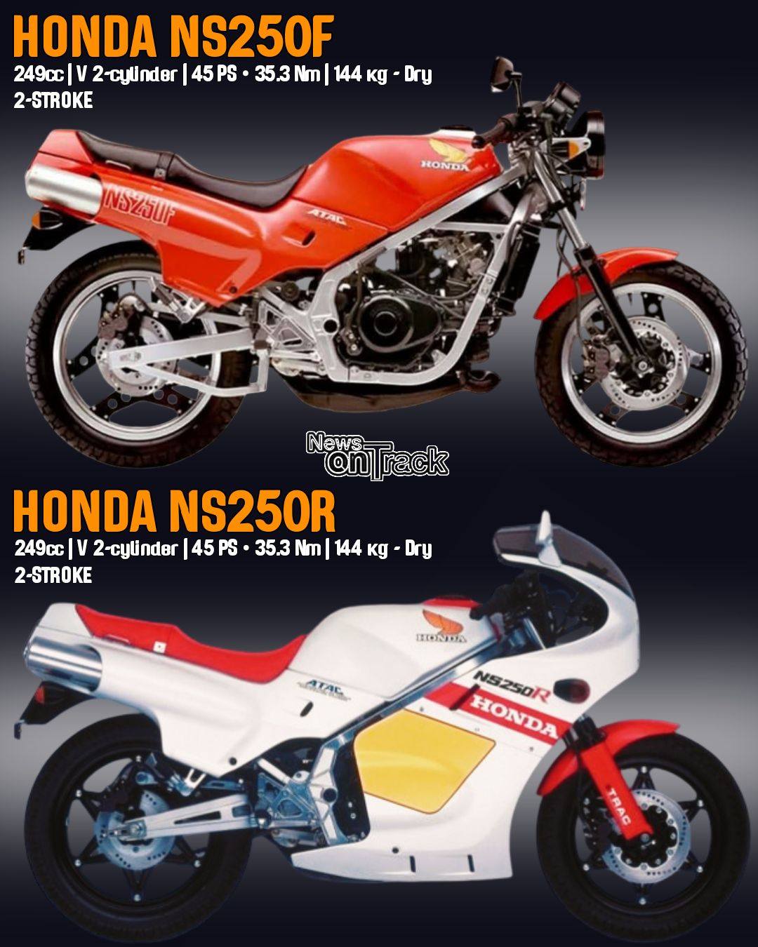 The 1983 Yamaha RZ250R and 1984 Honda NS250F represent an