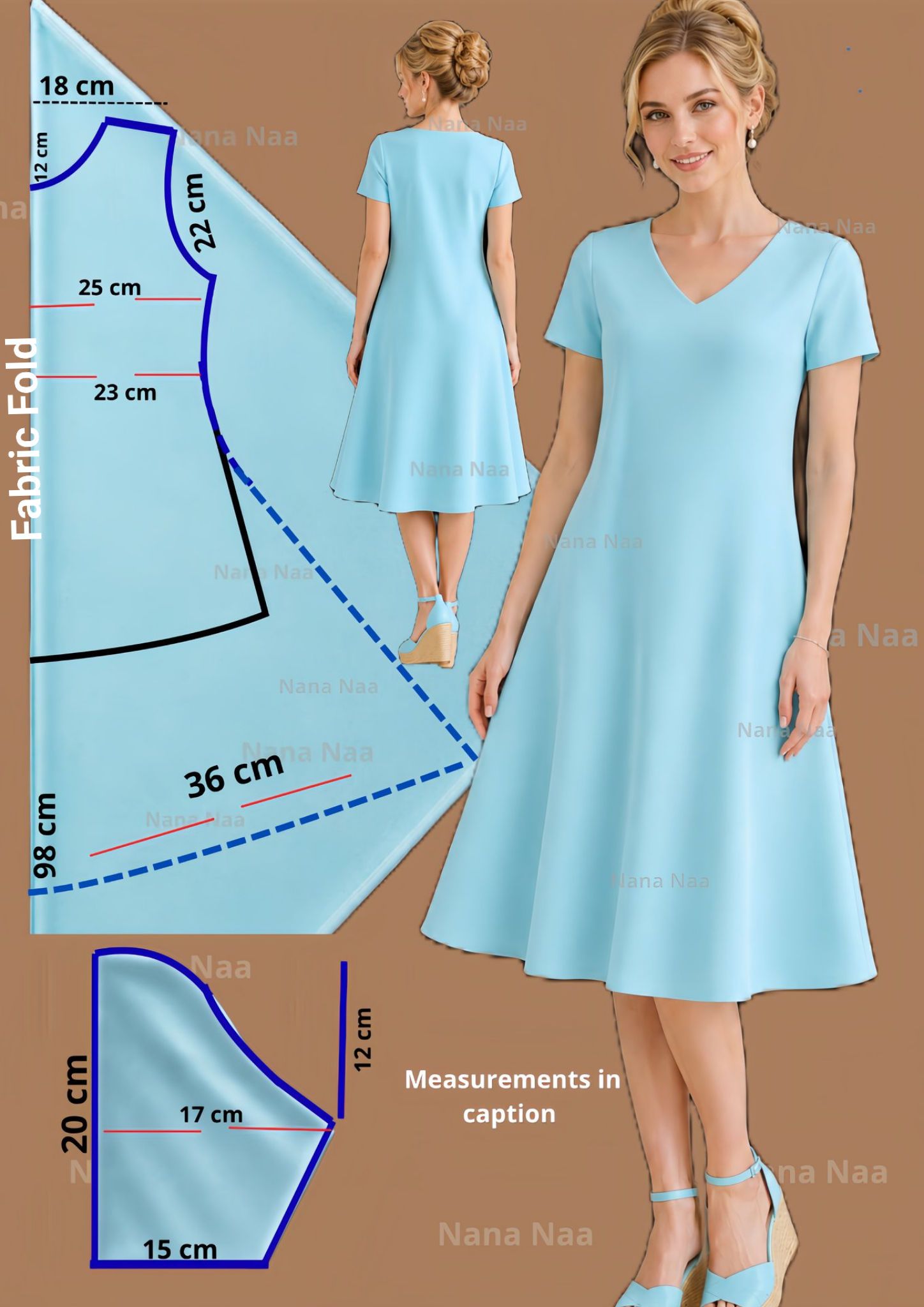 Lisette linen dress size chart with measurements