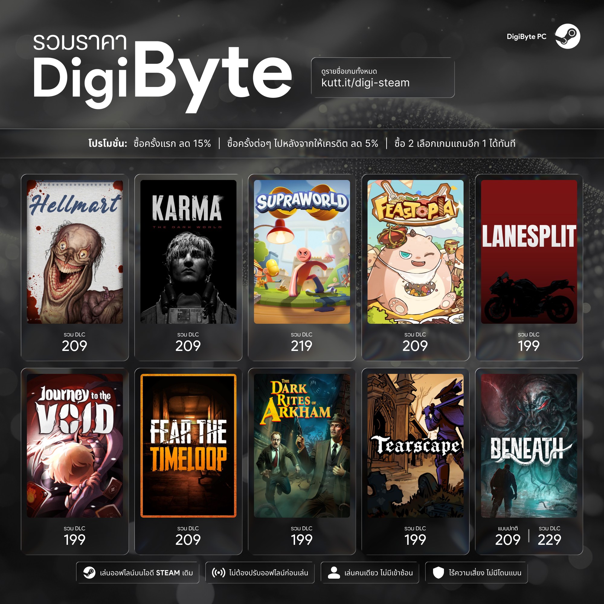 DigiByte PC - เล่นเกมบน Steam ไอดีตัวเอง ราคาถูก