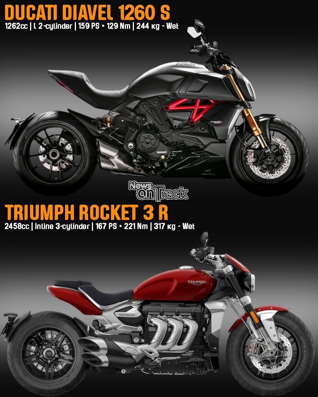ブリリアント ハート(S) The Triumph Rocket 3 R and Ducati Diavel 1260 S square off in an