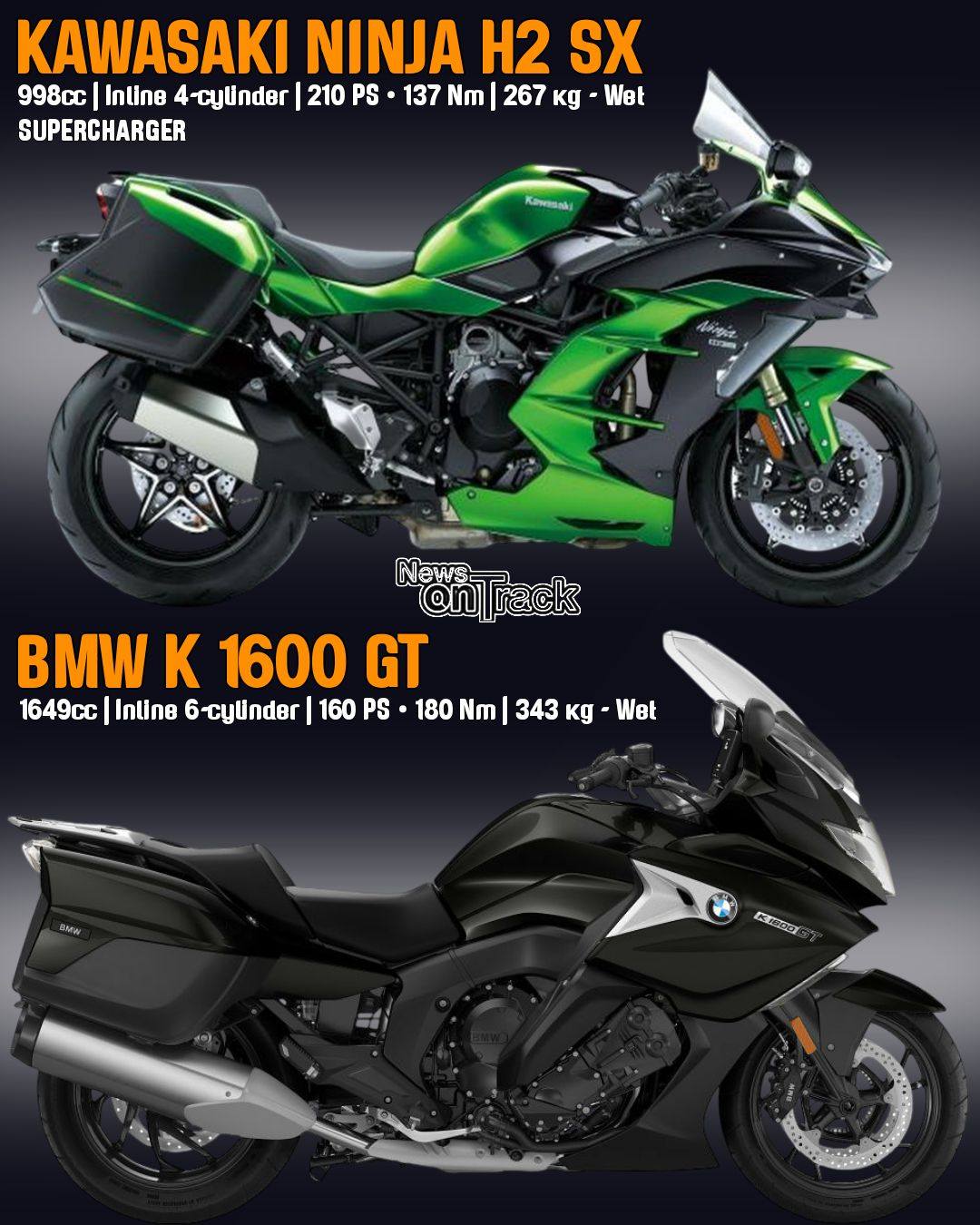 専用❤️ The matchup between the Kawasaki Ninja H2 SX and the BMW K 1600 GT