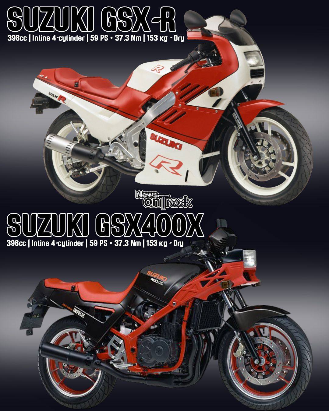 The 1986 Suzuki GSX-R400 and GSX400X Impulse are twin mechanical