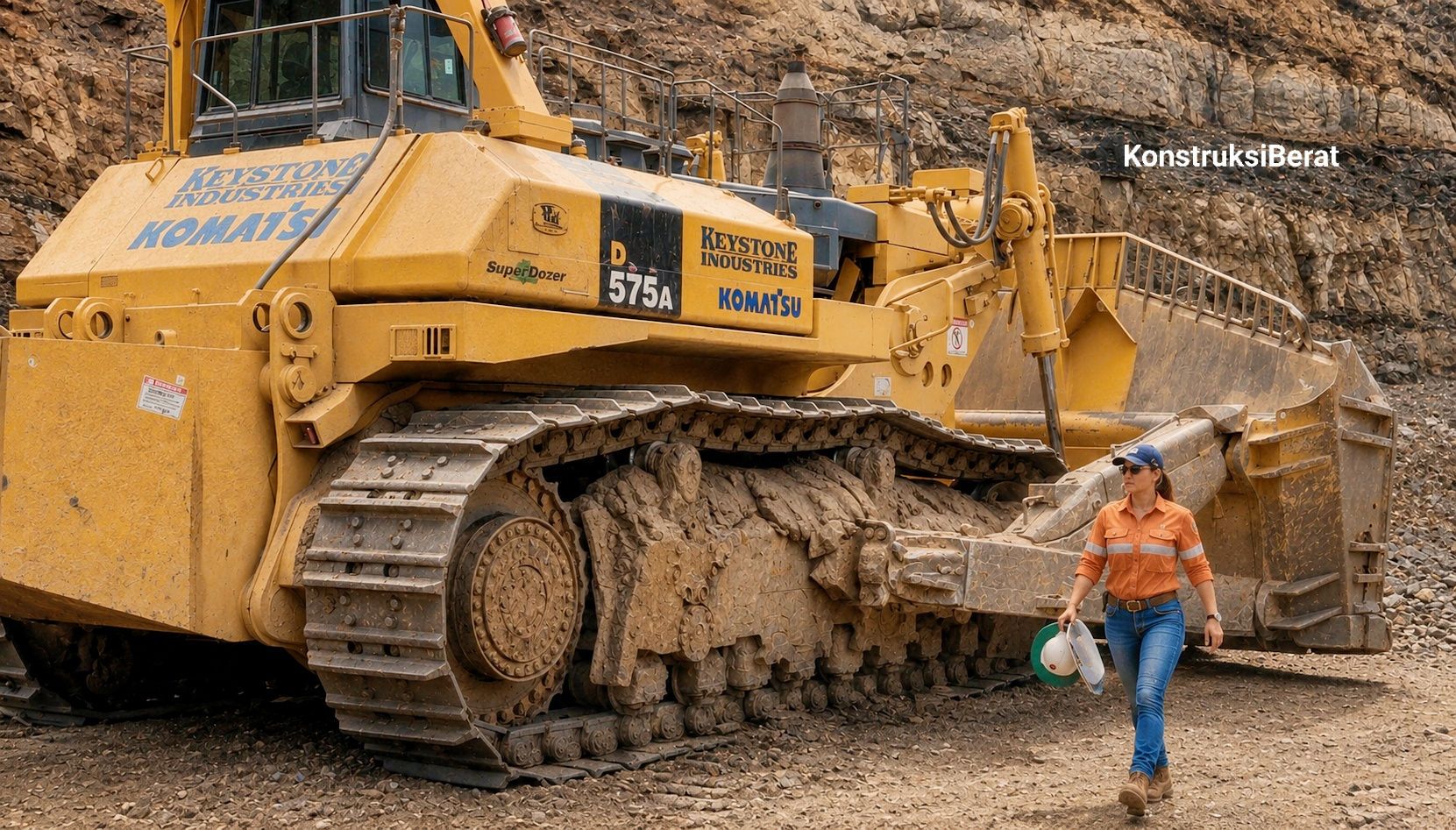 Komatsu D375A-8 Large Dozer pushing hard in the French Alps