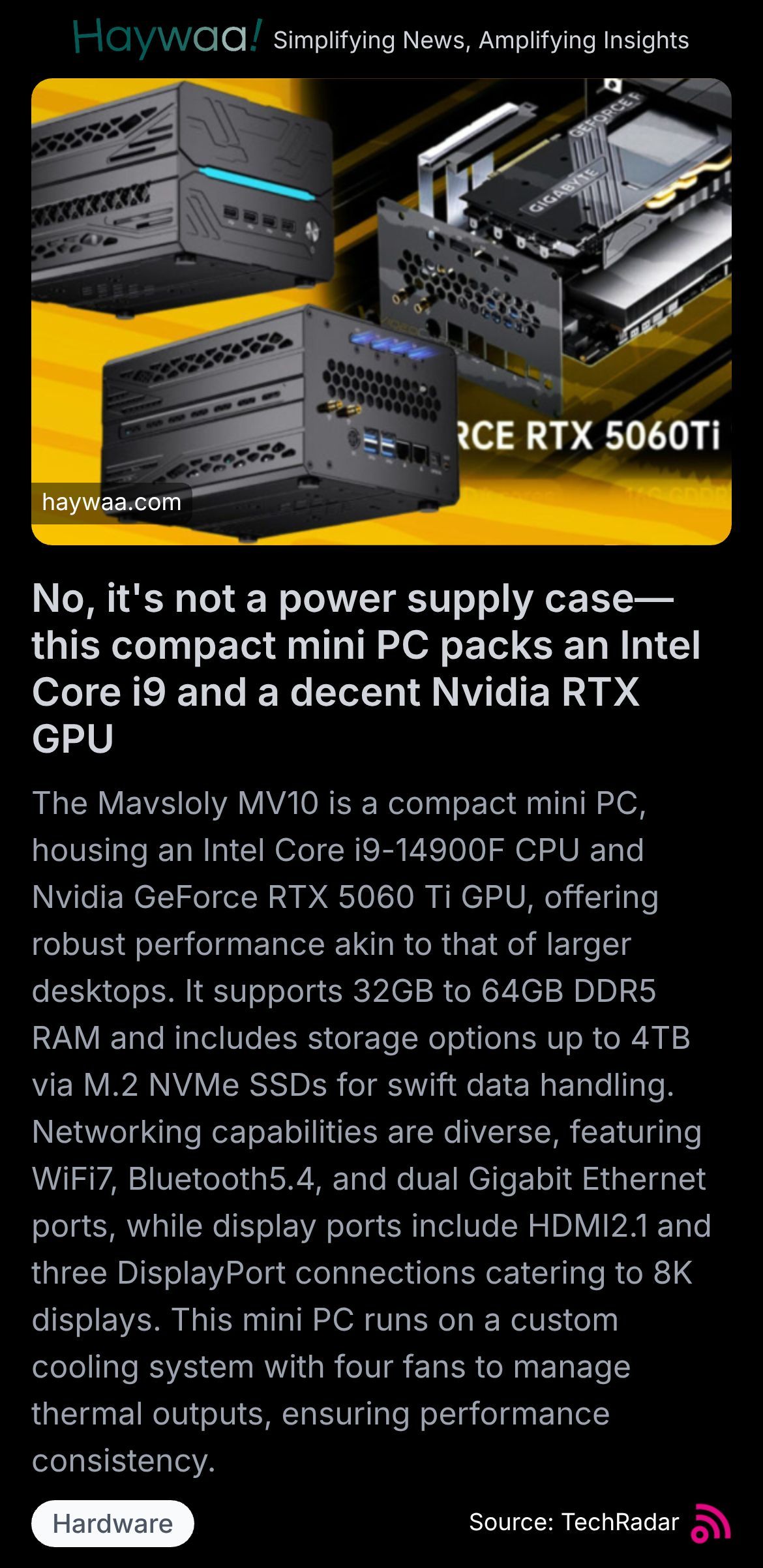 Haywaa - Mavsloly MV10 mini PC integrates desktop-level Intel i9 and ...