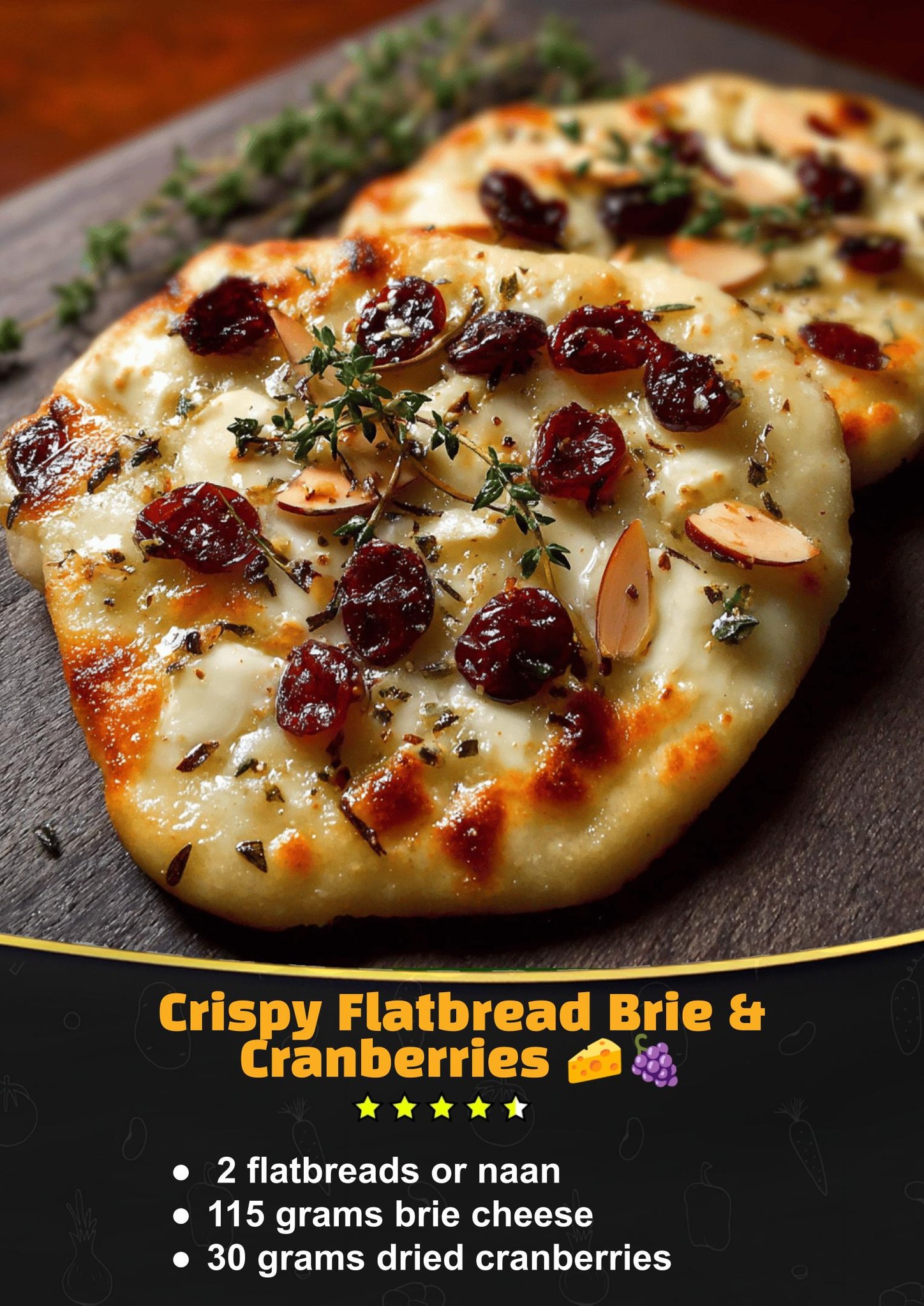 Recipe - Crispy Flatbread Brie & Cranberries 🧀🍇 Flatbread layered with ...