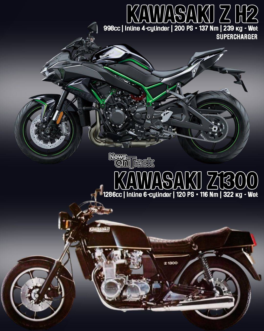 Separated by four decades of engineering, the Kawasaki Z1300 and Z