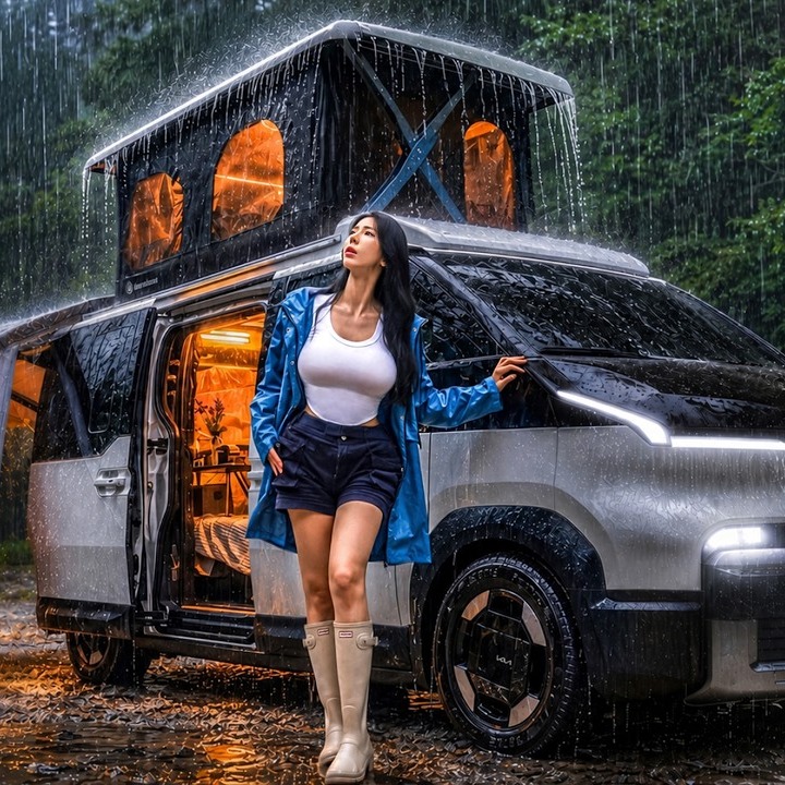 🚐 KIA PV5 Camper Van Camping in Extreme Heat & Thunderstorms⚡️ | Solo Camp