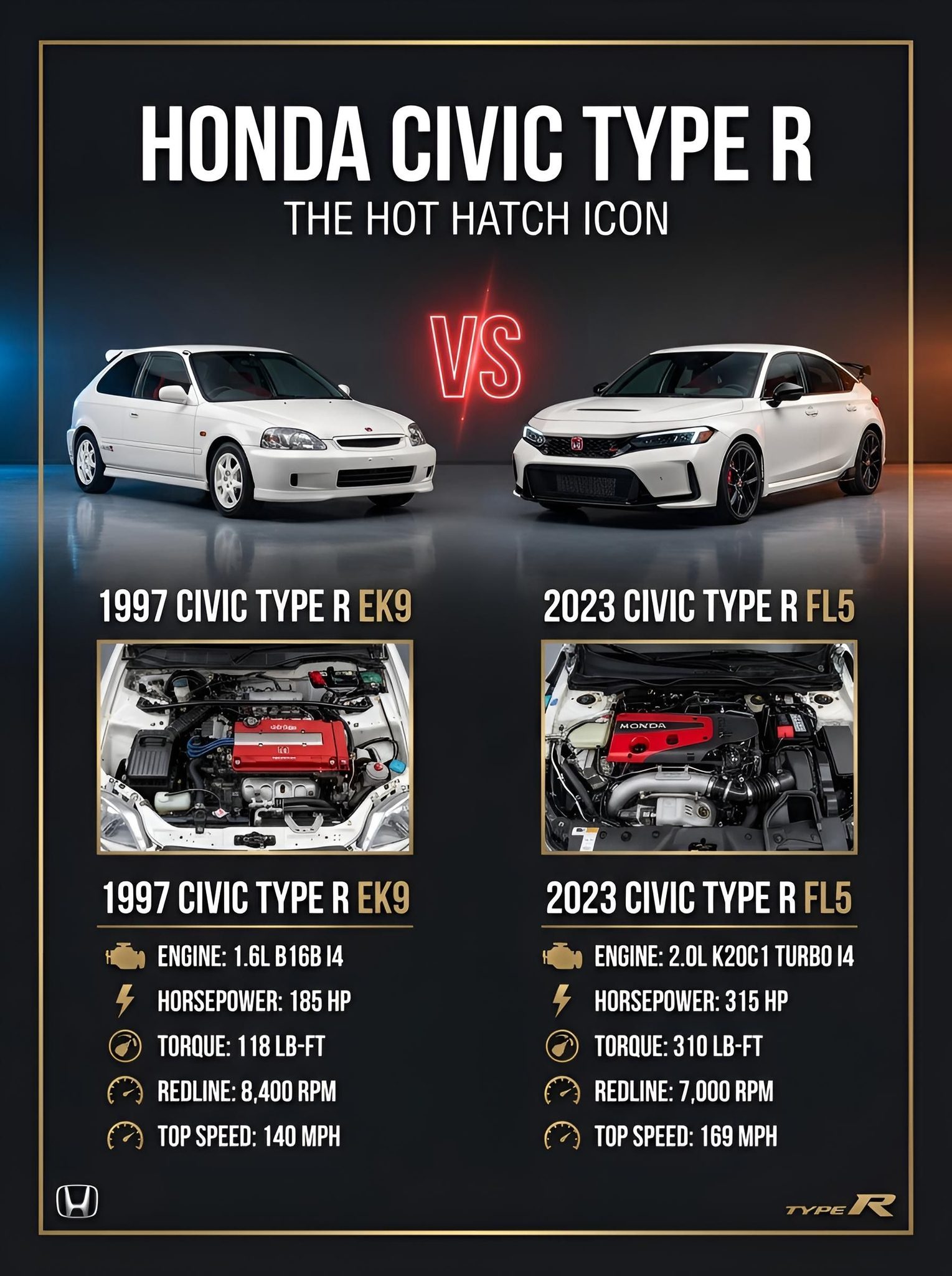 Honda Civic Type R evolution from EK9 to FL5