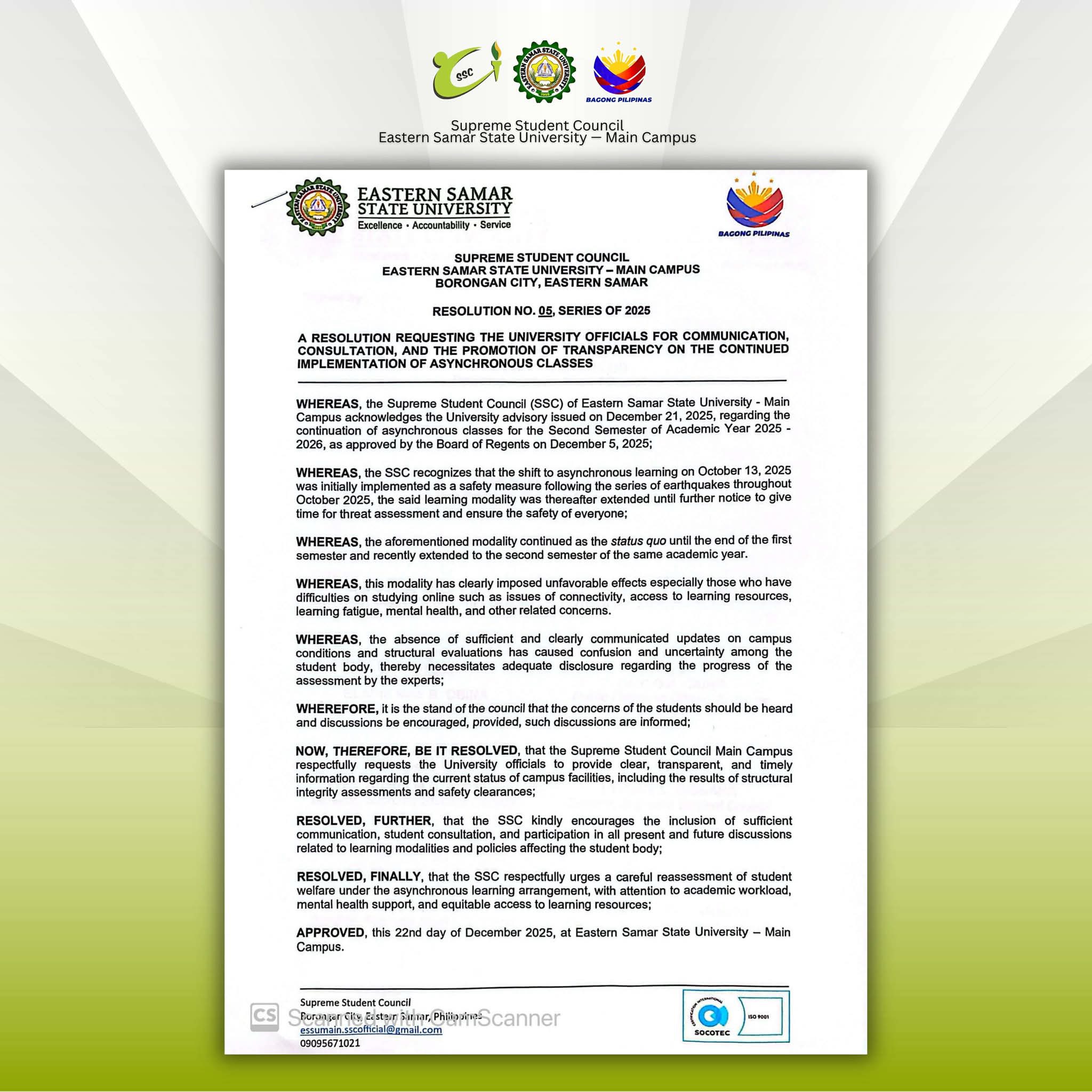 Supreme Student Council: ESSU-Main Campus | Borongan