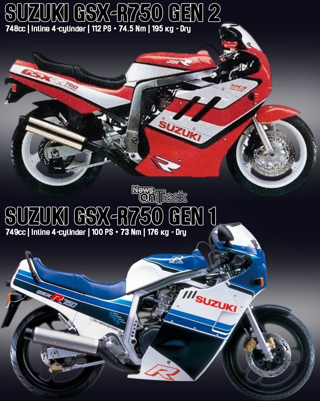 The duel between the first two generations of the Suzuki GSX-R750