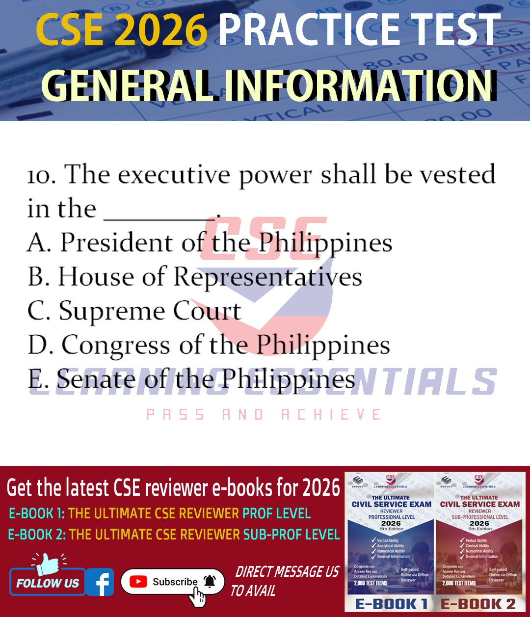CSE - CIVIL SERVICE EXAM 2026 PRACTICE TEST prepared by CSE Learning Essentials # ...