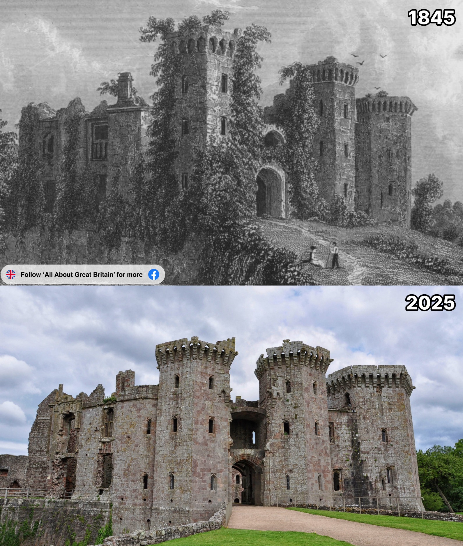 All - An engraving of Raglan Castle in Monmouthshire, south-east Wales ...