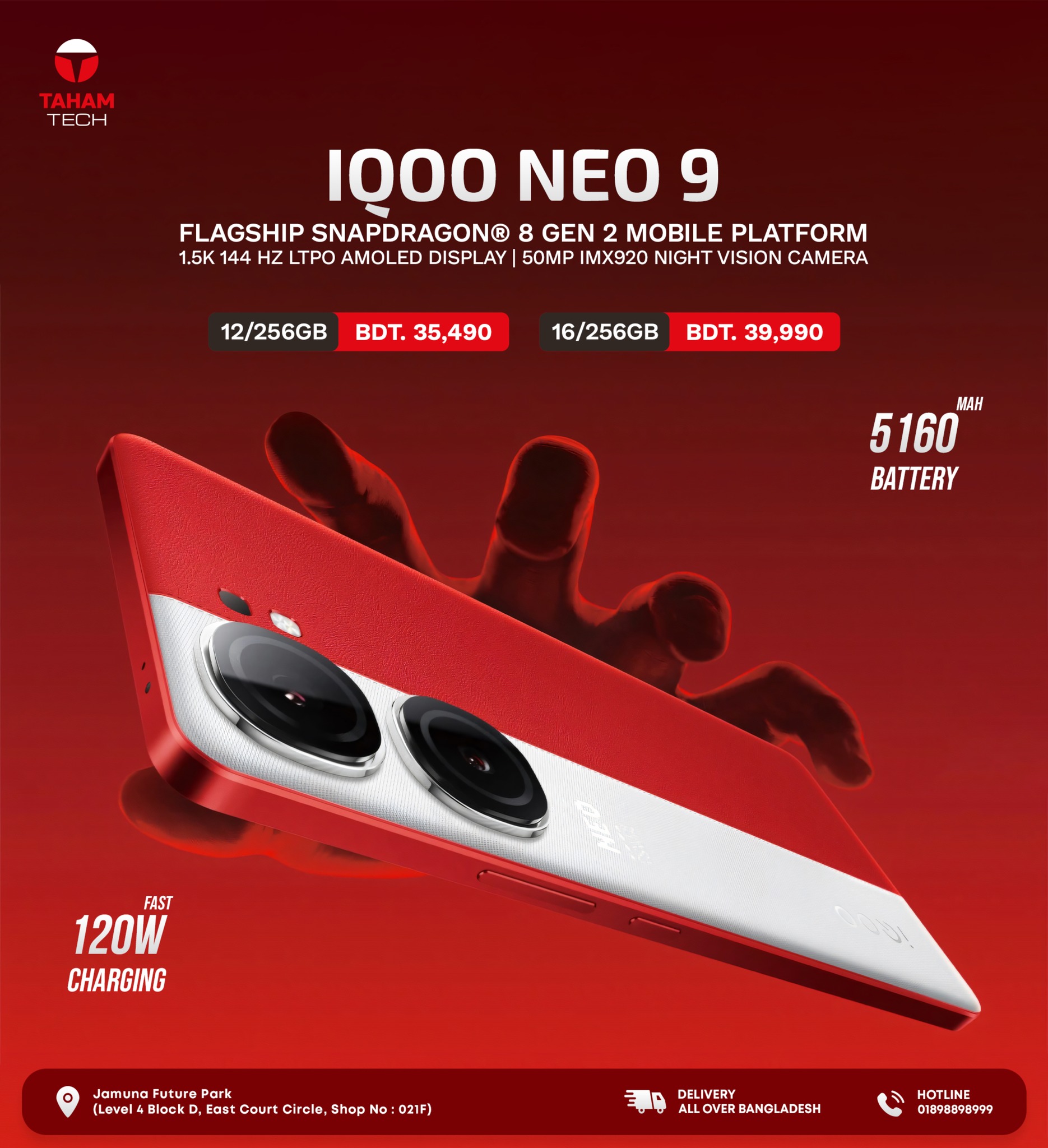 ?iQOO NEO 9 (BRAND NEW) » 12GB & 256GB — BDT. 35,490/- » 16GB 