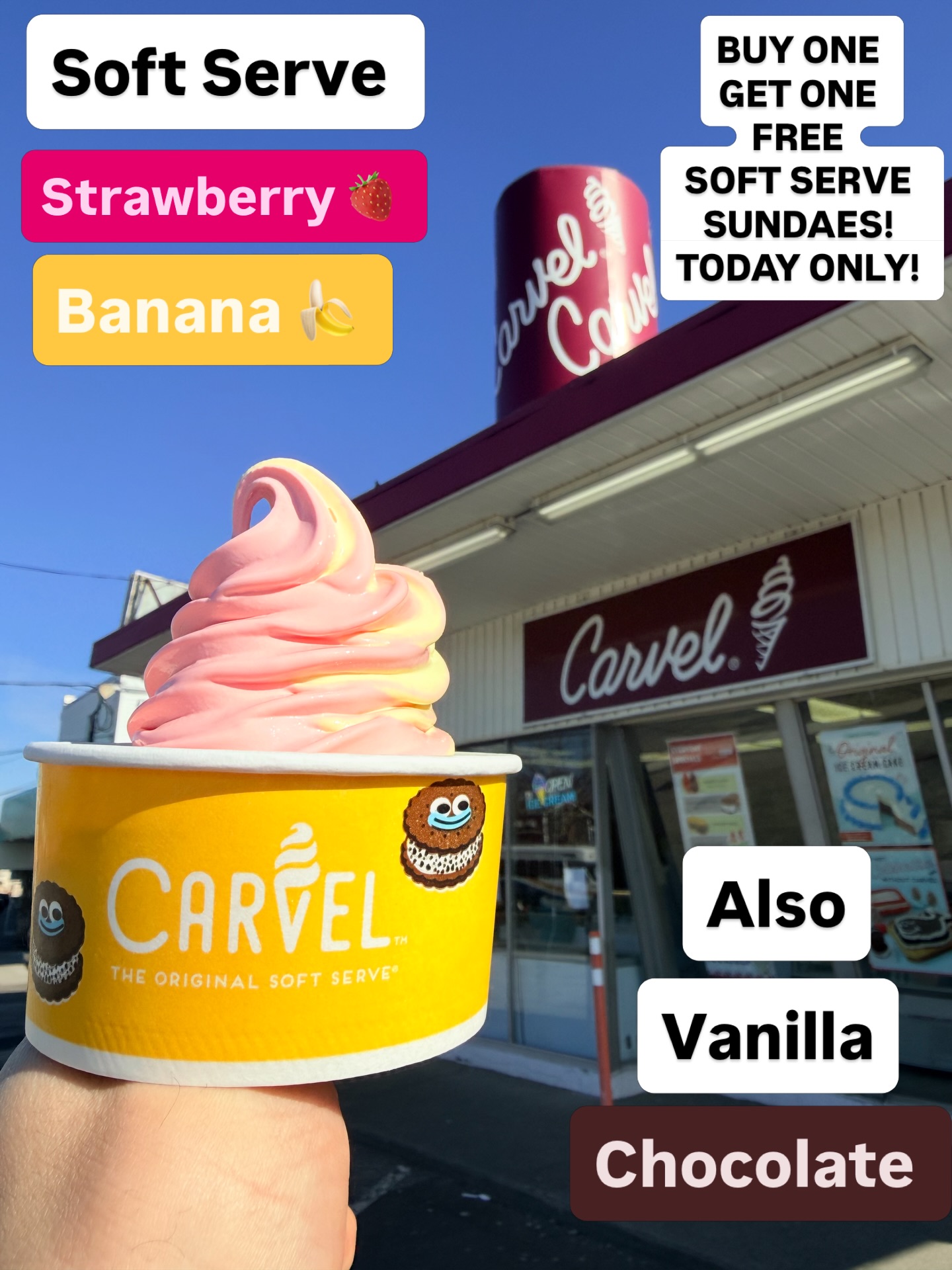シーイヤーパブェ It's BOGO Sundae Wednesday at Milford Carvel! 🍦🔥 Buy one soft