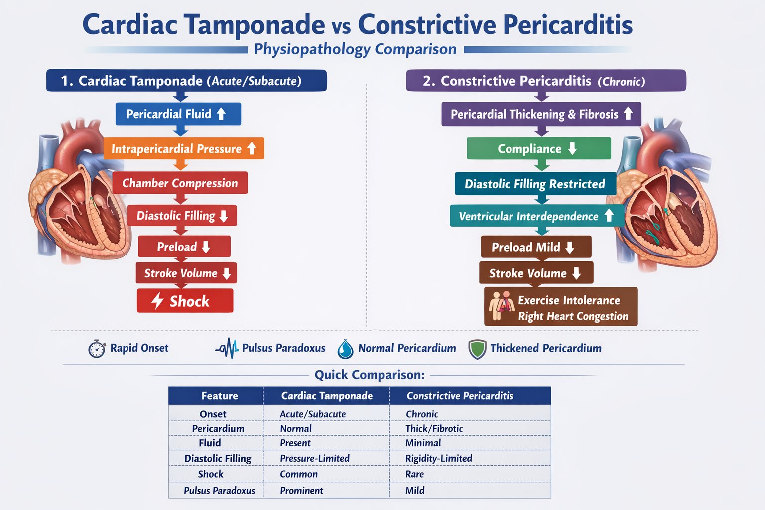 Stephane - 🔹 Tamponade → Rapid fluid accumulation → chamber compression ...