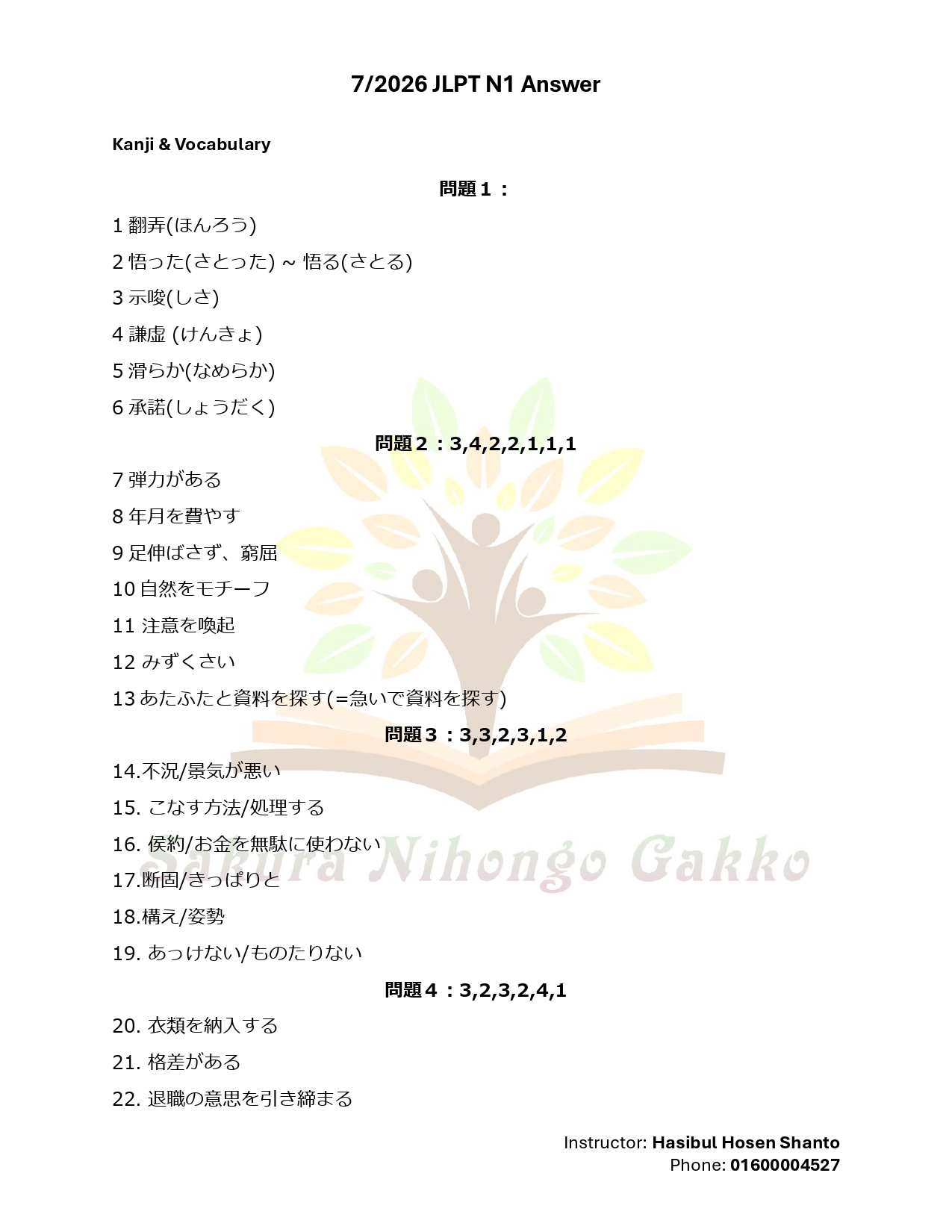 7/2026 Jlpt N1 Answer with Words……🔥 #sakuranihongogakko #santosensei