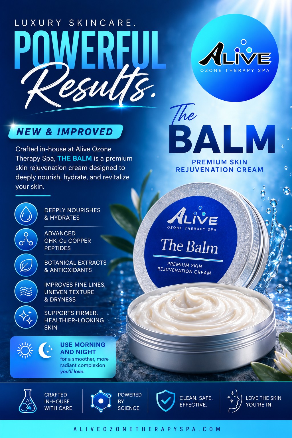 Introducing The Balm, a premium skin rejuvenation cream with GHK-Cu copper peptides at Alive Ozone Therapy Spa