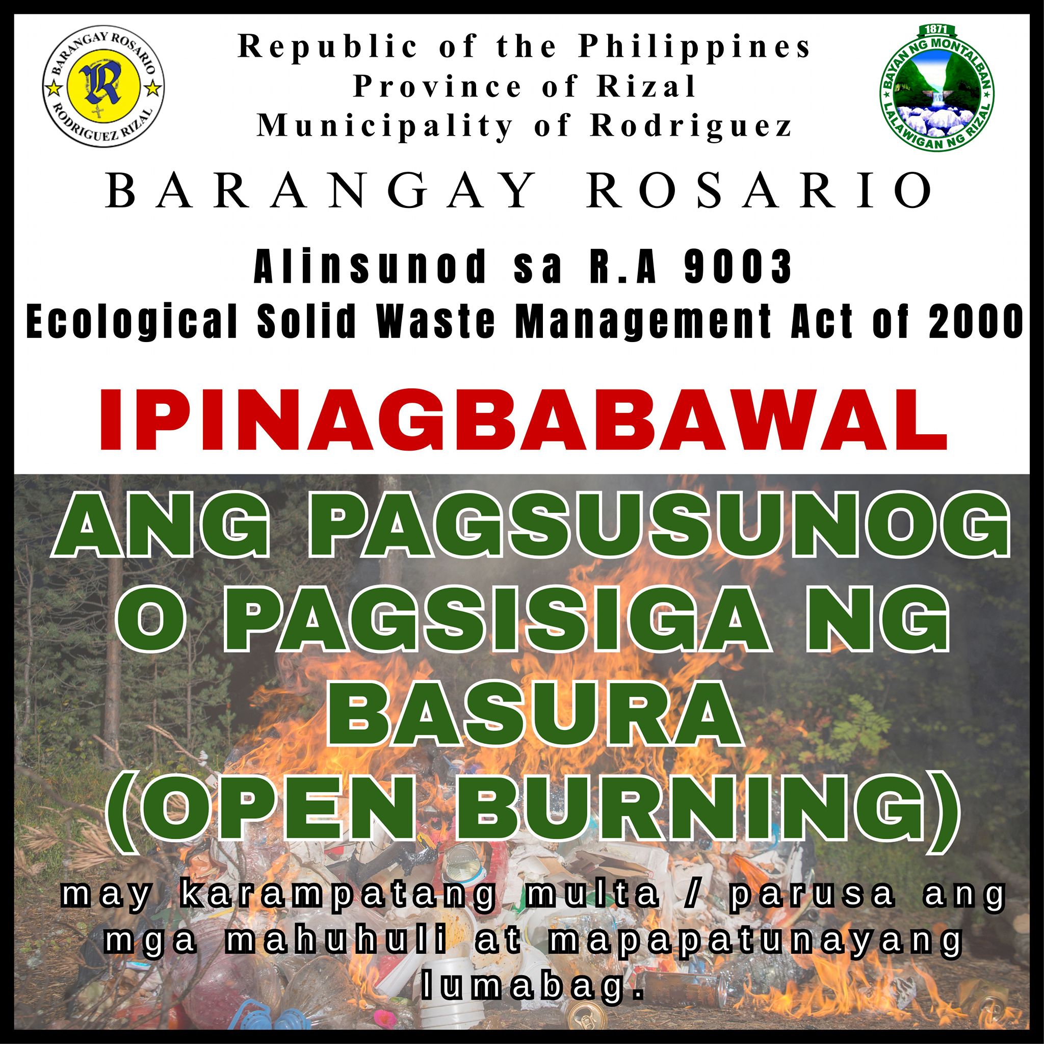 Barangay - 🚫🔥 PABATID MULA SA PAMAHALAAN NG BARANGAY ROSARIO Mahigpit ...