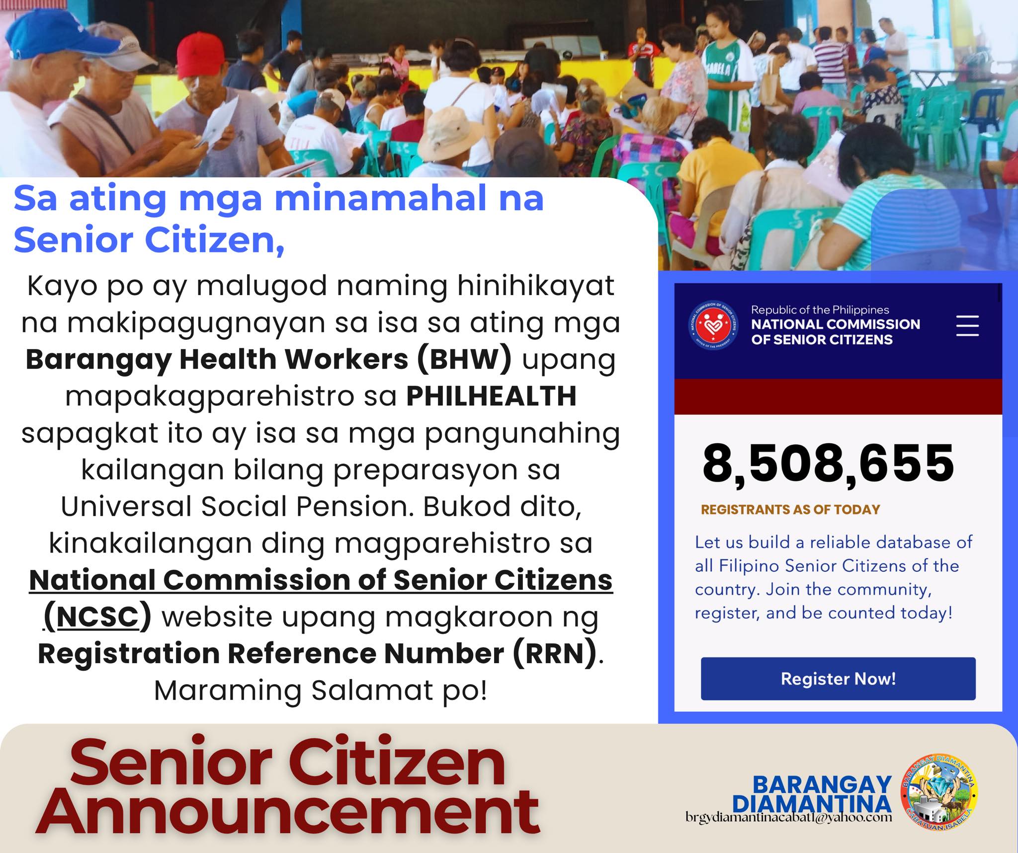 📌Sa ating mga minamahal na Senior... - Barangay Diamantina | Facebook