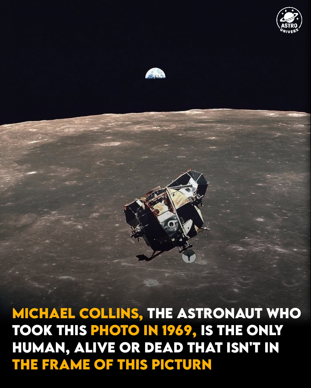 Michael Collins' historic photo of lunar module Eagle and Earth