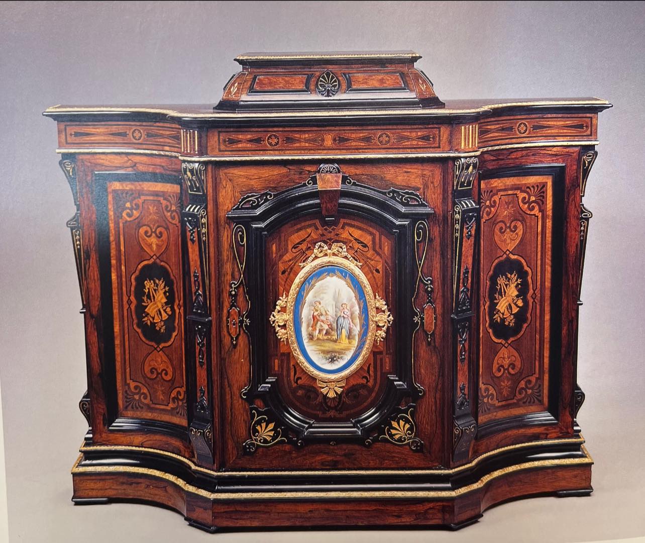 SOLD. George Zee - CA 1940's Teak Liquor Cabinet with Oriental