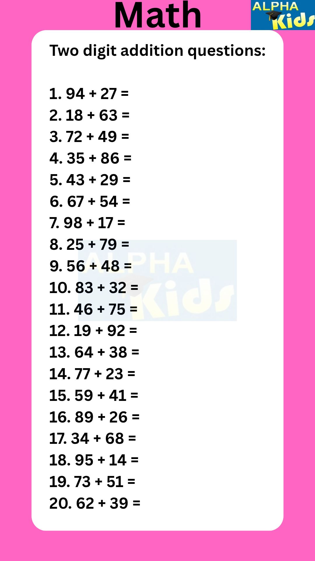 Math addition... - Alpha kids :worksheets and activities | Facebook