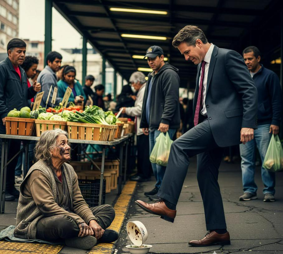 Un - Un milionario ha preso a calci una povera mendicante al mercato ...