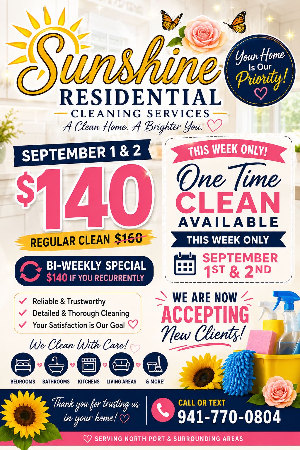 Sunshine Residential Cleaning Services' $140 special in North Port, FL