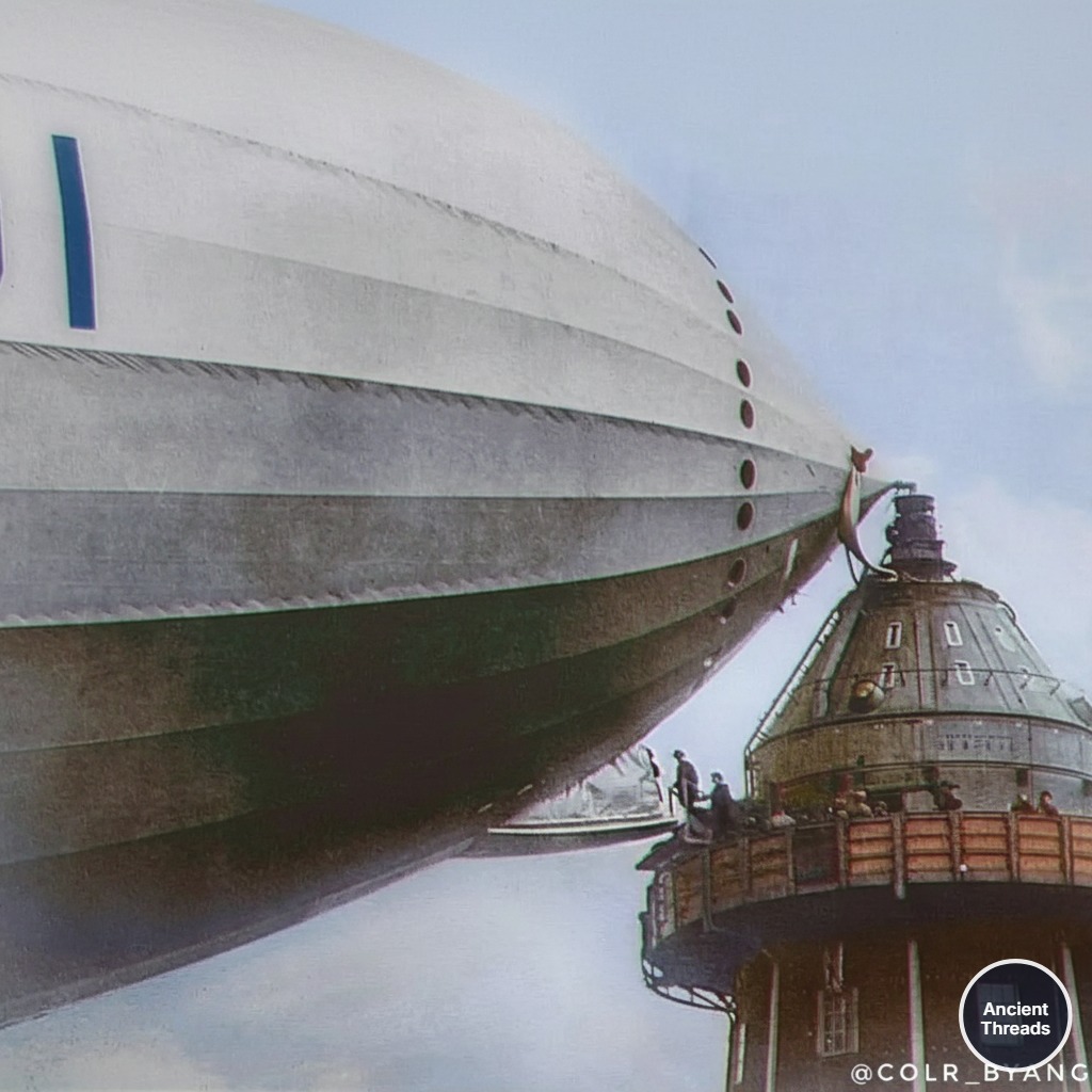 Ancient - British MPs boarding the R101 airship from the mooring mast ...