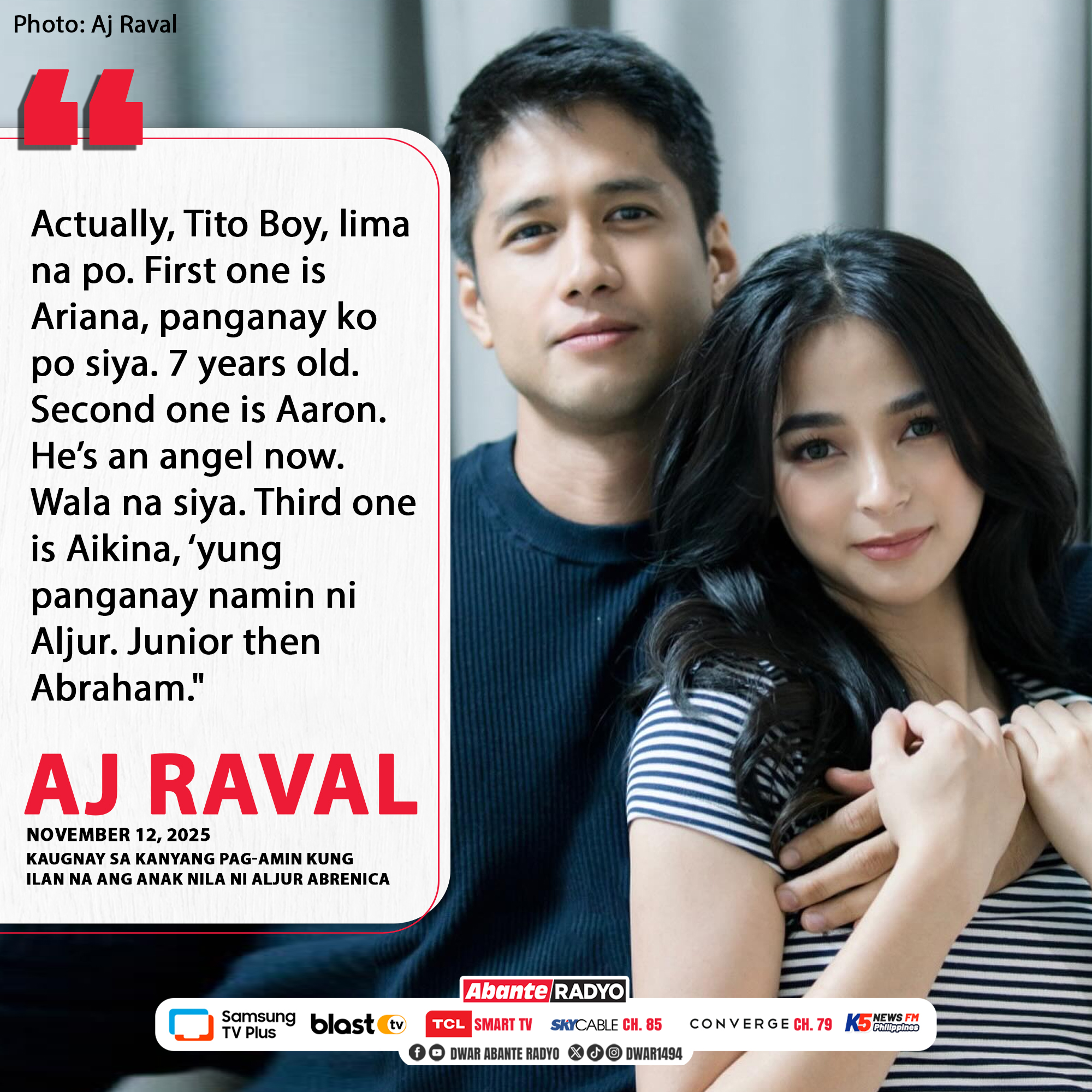 DWAR - LIMA NA PO SILA. – AJ RAVAL Inamin ng aktres na si AJ Raval na ...