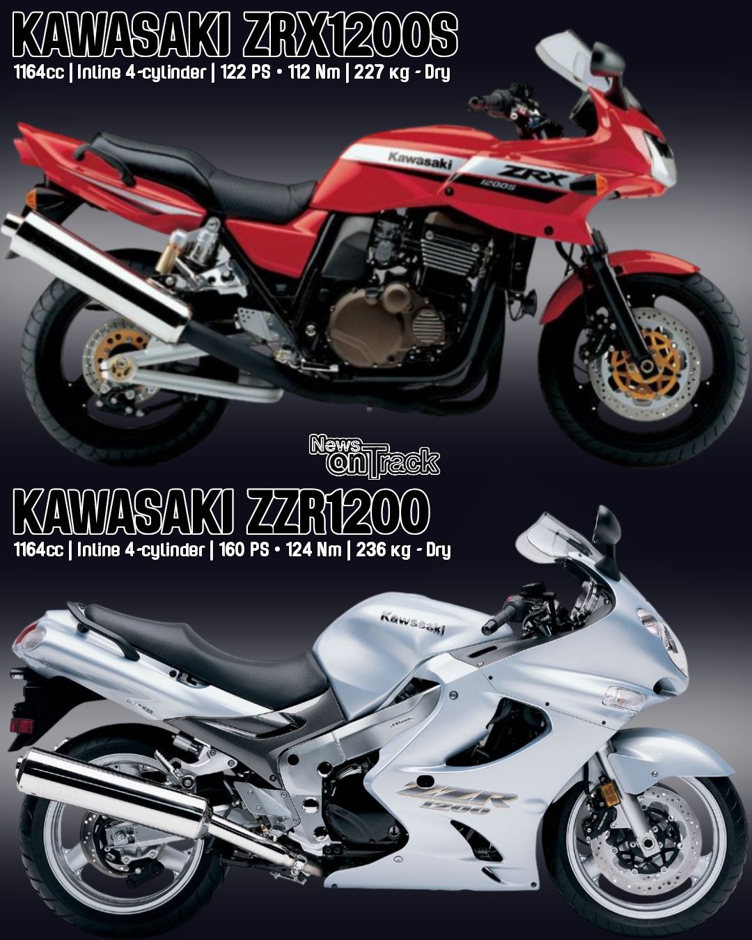The Kawasaki ZRX1200S and ZZR1200 are two wildly different early