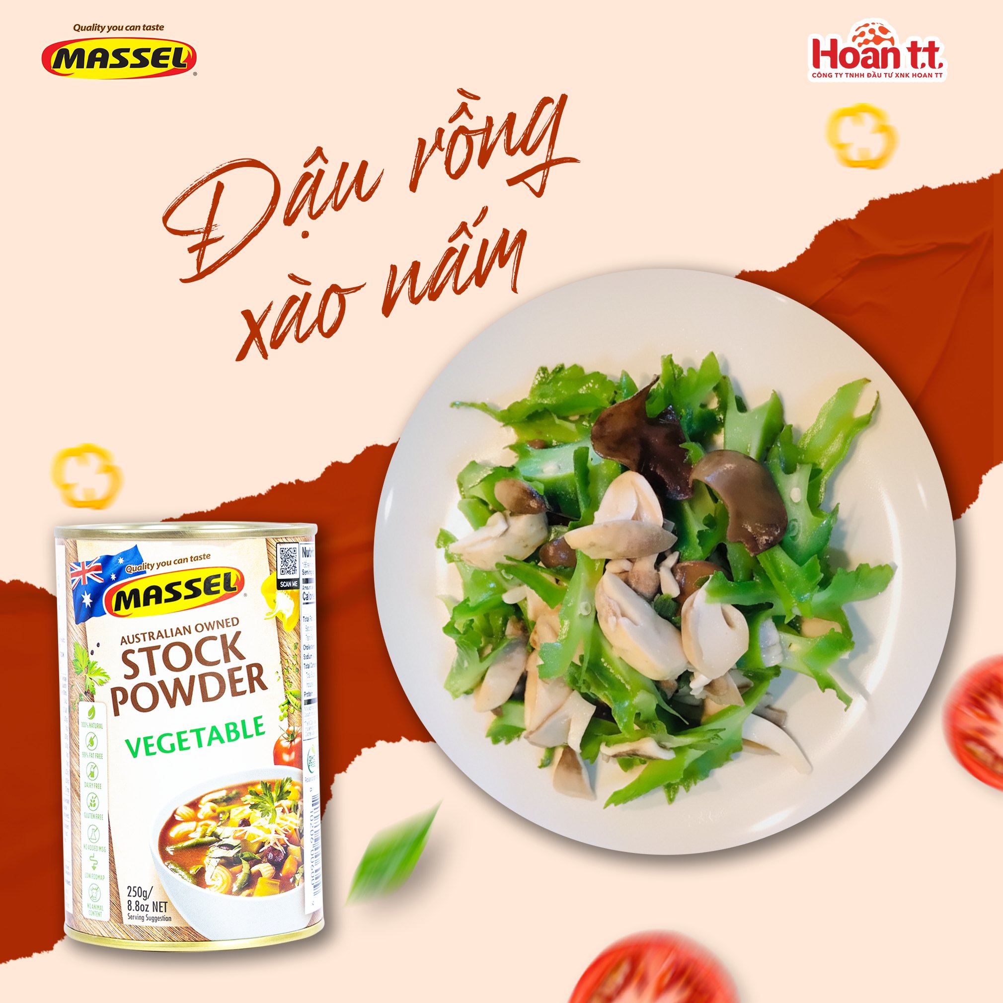 Massel - Nguyên liệu: - Đậu rồng - Nấm rơm - Mộc nhĩ nhỏ - Bột nêm ...