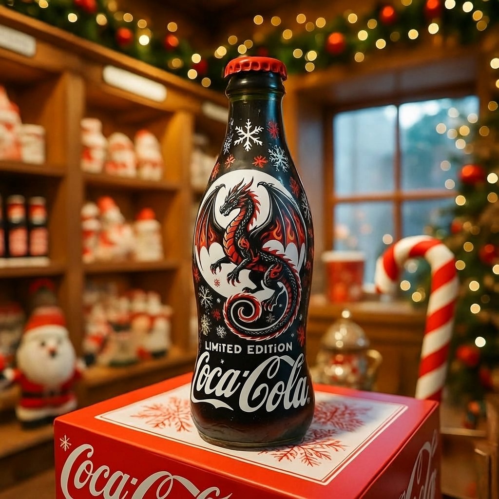 Coca-cola bottle wrapped by glowing red dragon design