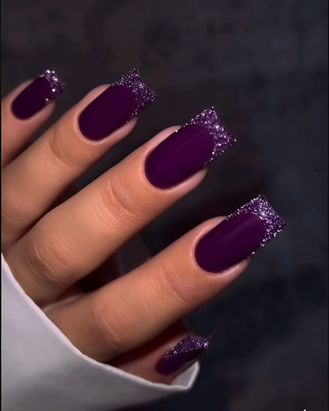 Niki - Elegant plum nails with sparkling glitter tips, perfect for a ...