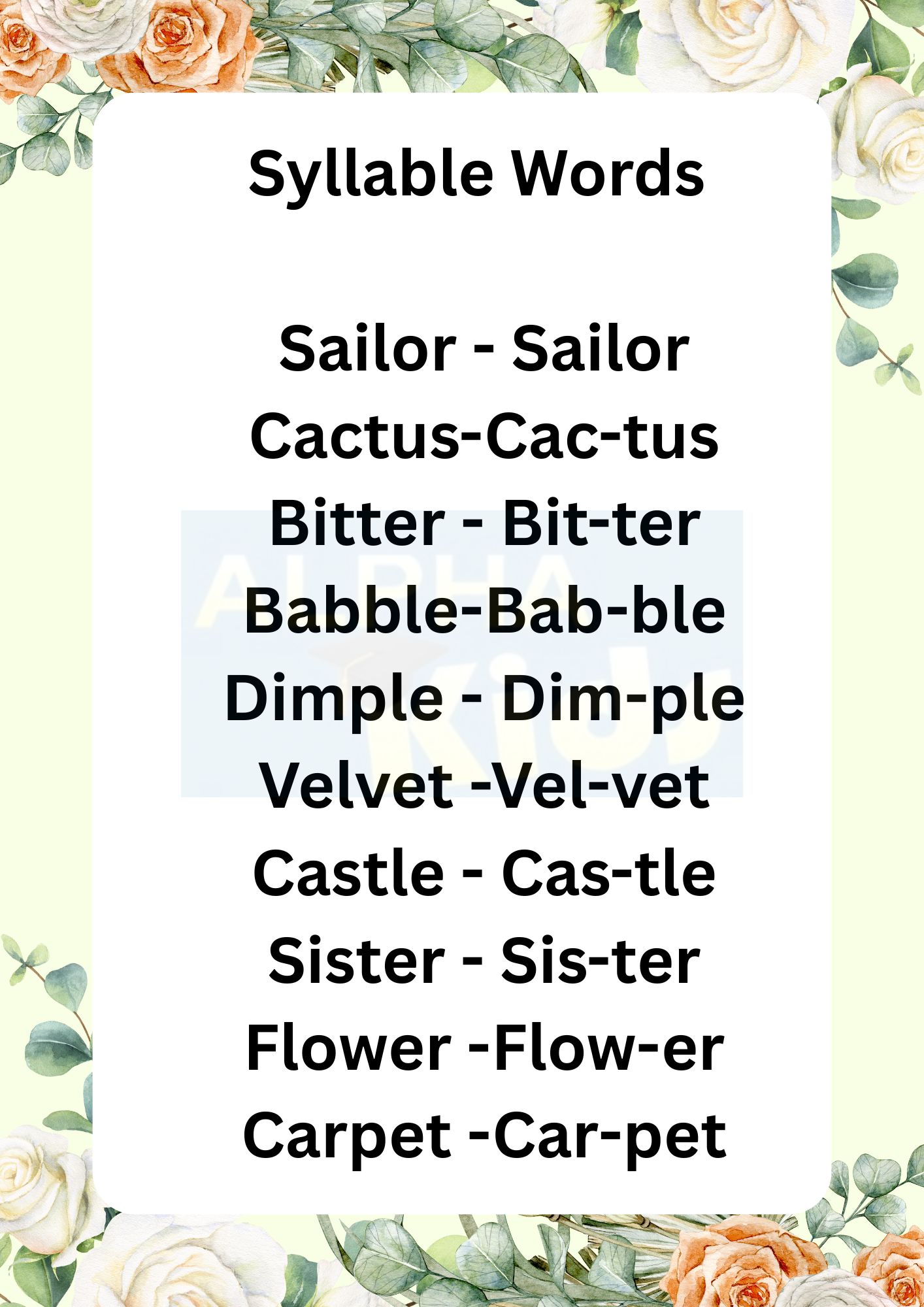 English syllable... - Alpha kids :worksheets and activities | Facebook
