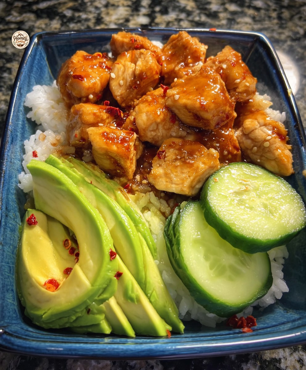 🍗 Sticky Chicken Rice Bowl with Avocado & Cucumber 🥑 Tender