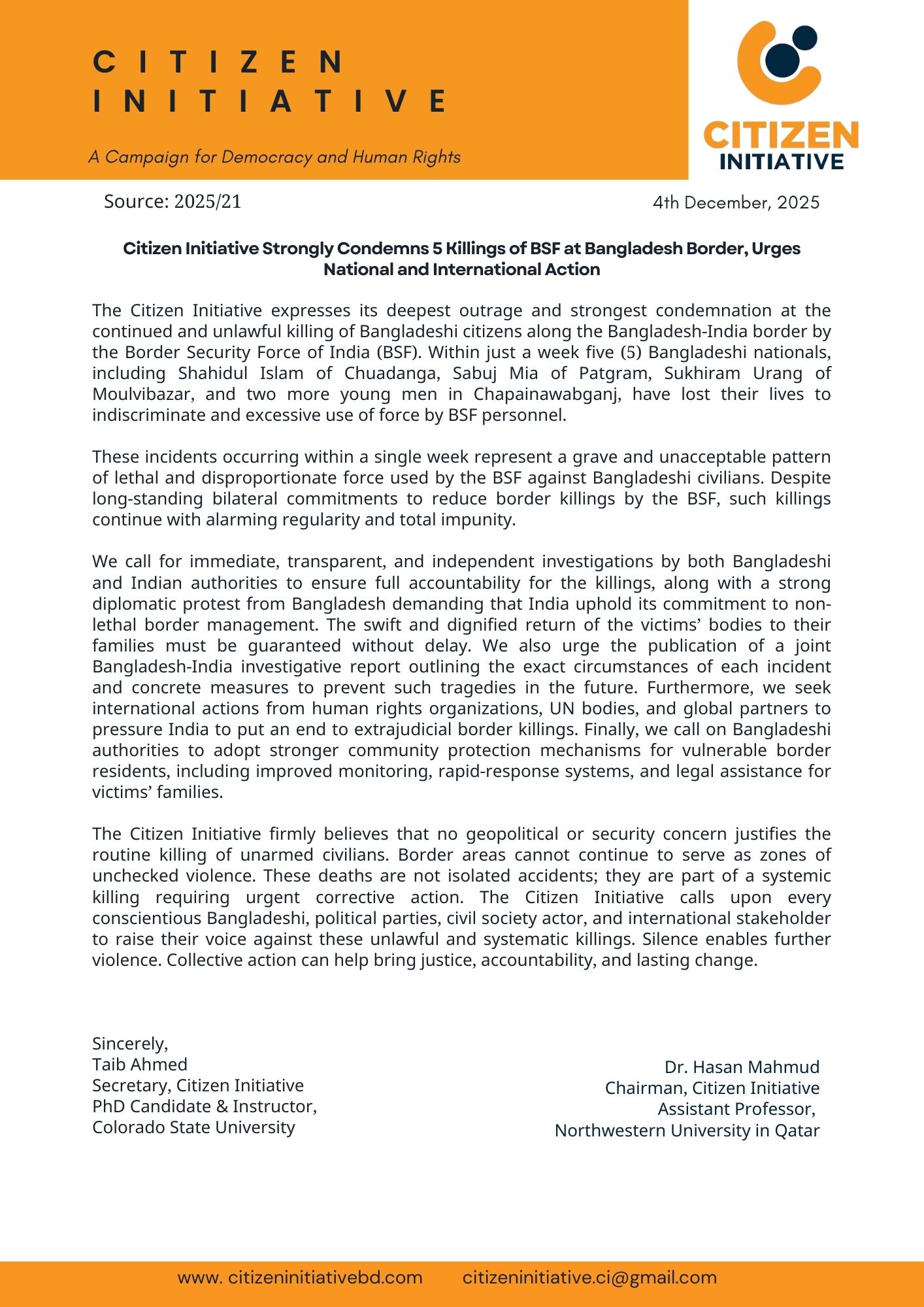 Citizen Initiative (CI) | **Citizen Initiative Strongly Condemns 5 ...
