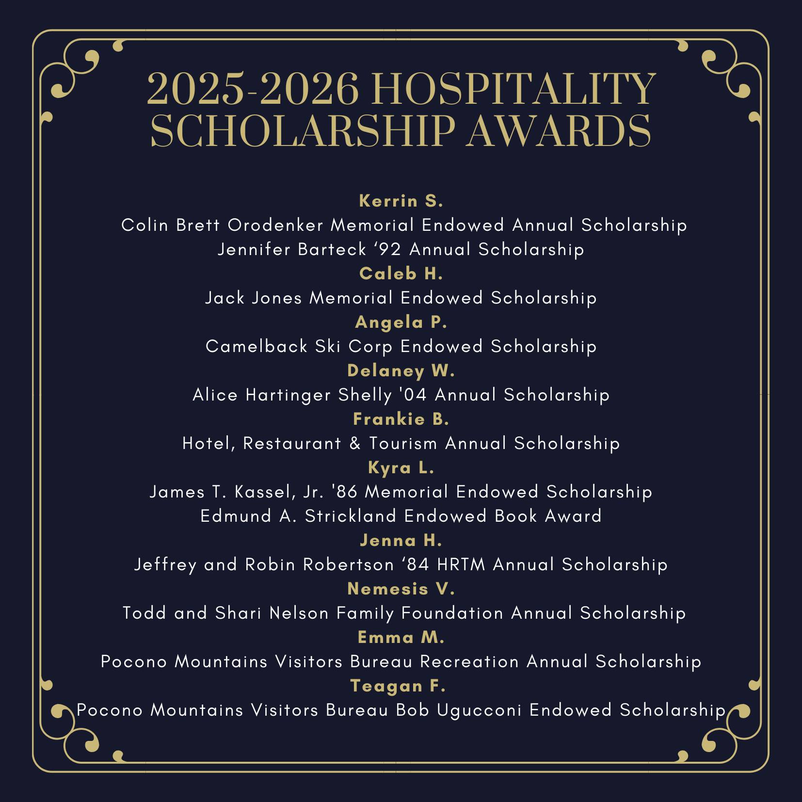 Hospitality, - Congratulations to our 2025-2026 Hospitality Scholarship ...