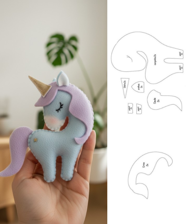 Costuras - 🦄 Nähanleitung – Mini Einhorn aus Fleece (Mit Schnittmuster ...