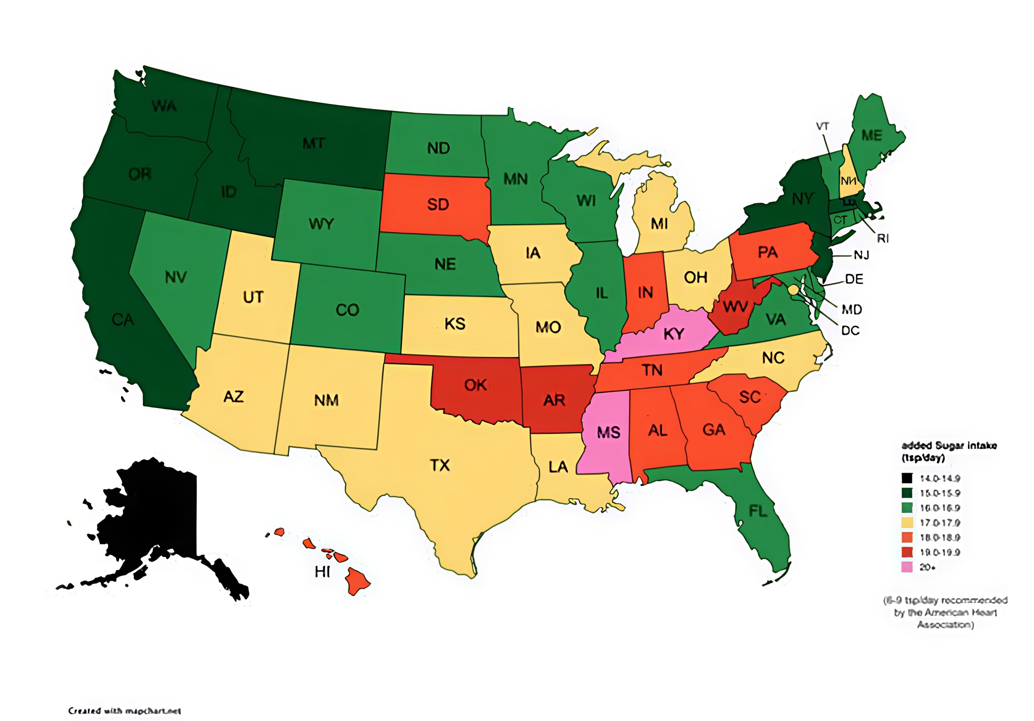 Maps - Map Showing Estimated Daily Sugar Intake By U.S. State | Facebook
