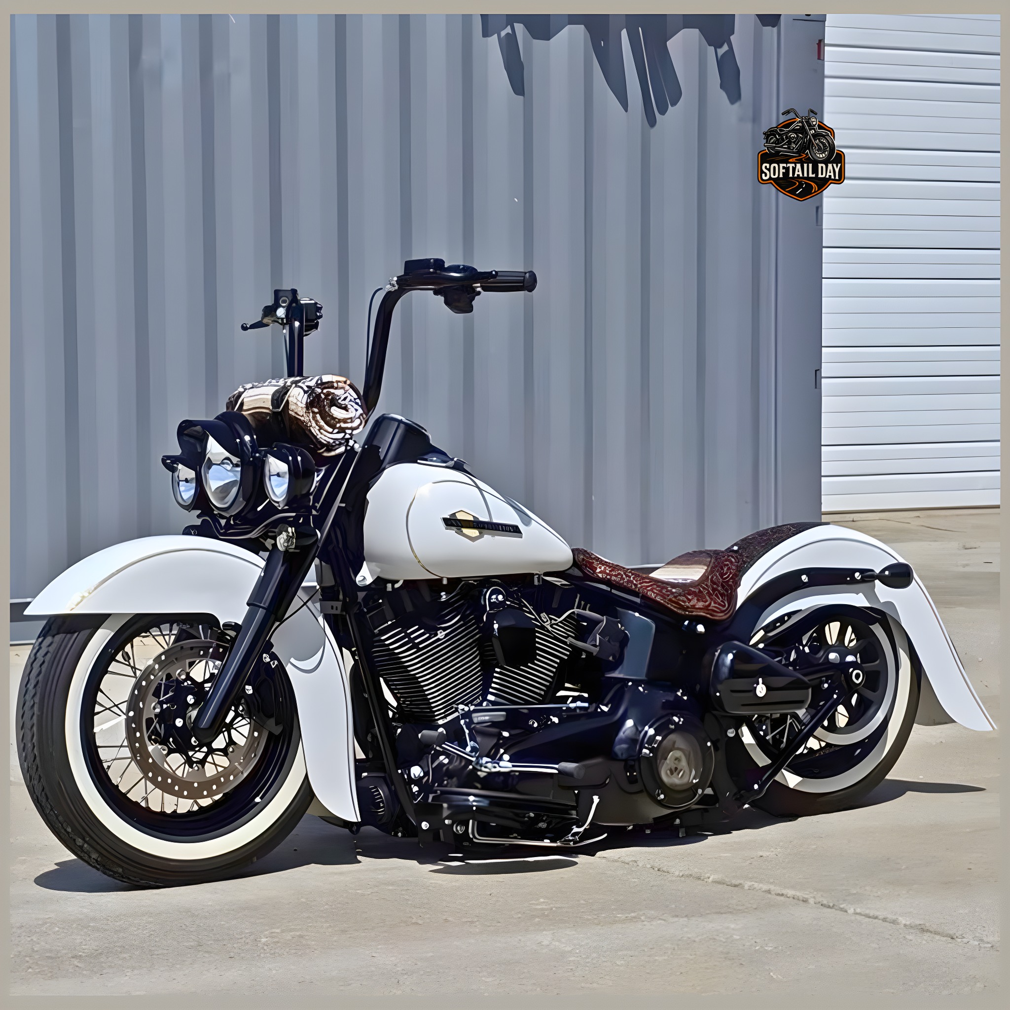 Custom Harley-Davidson Softail with ape hangers and whitewall tires