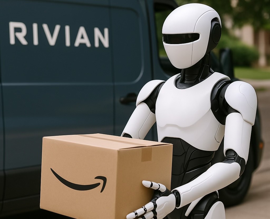 RivianTrackr - Amazon is testing humanoid robots that can hop out of ...
