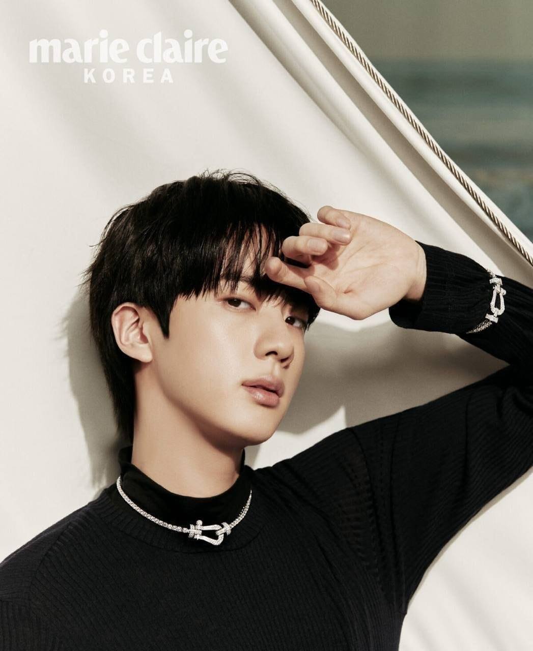 Jin of BTS models Fred jewelry for Marie Claire Korea